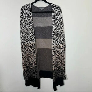 JOSEPH A Cheetah Print Brown Ombre Open Front Long Cardigan Women's Size L